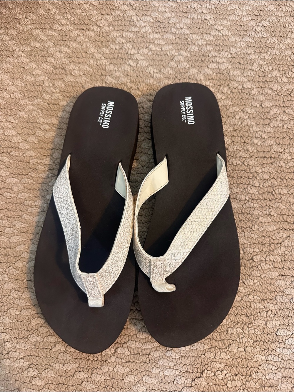 Mossimo Supply Co. Women's Black Footbed Sandals with Sparkle Beige Straps
